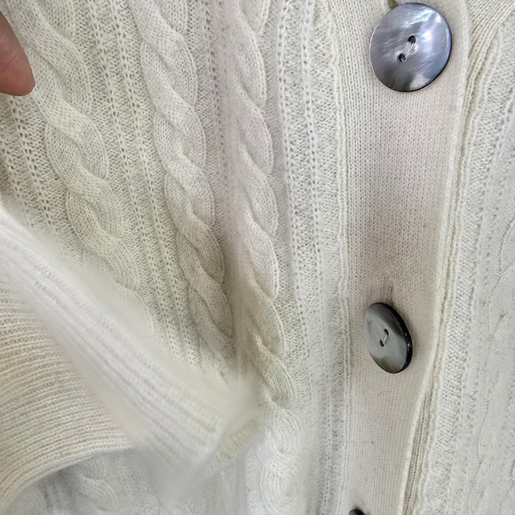 Crush Womens Cashmere Cream Ivory Cable Knit Soft Luxury Cardigan Sweater Top SM - Picture 6 of 14